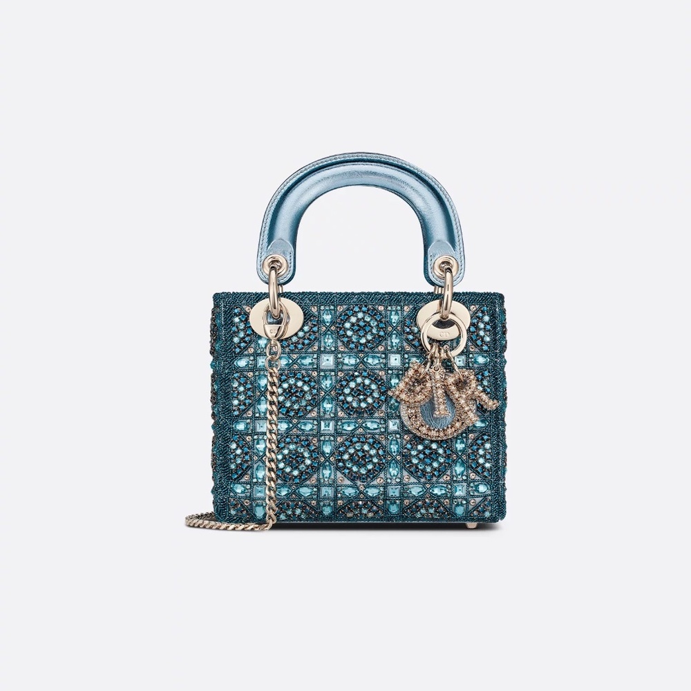 Mini Lady Dior Bag Metallic Lambskin and Celestial Blue Satin